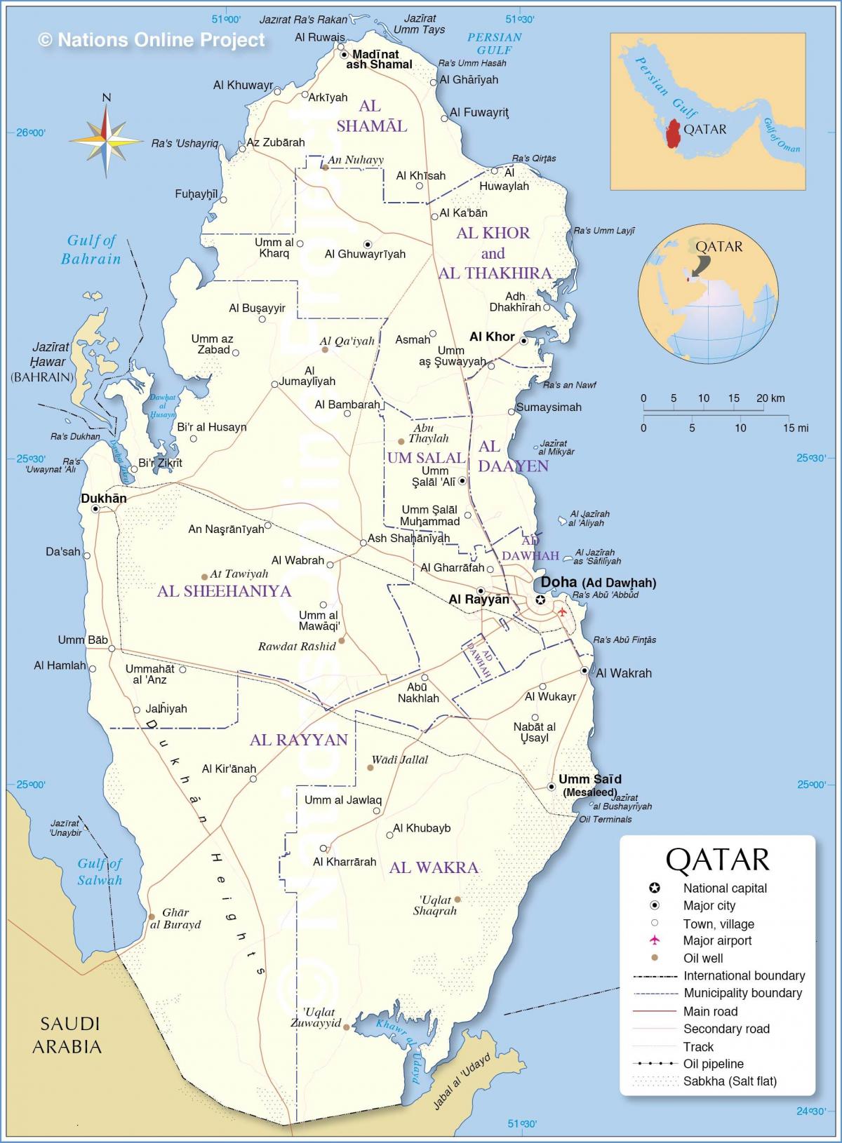 Mappa del paese Qatar