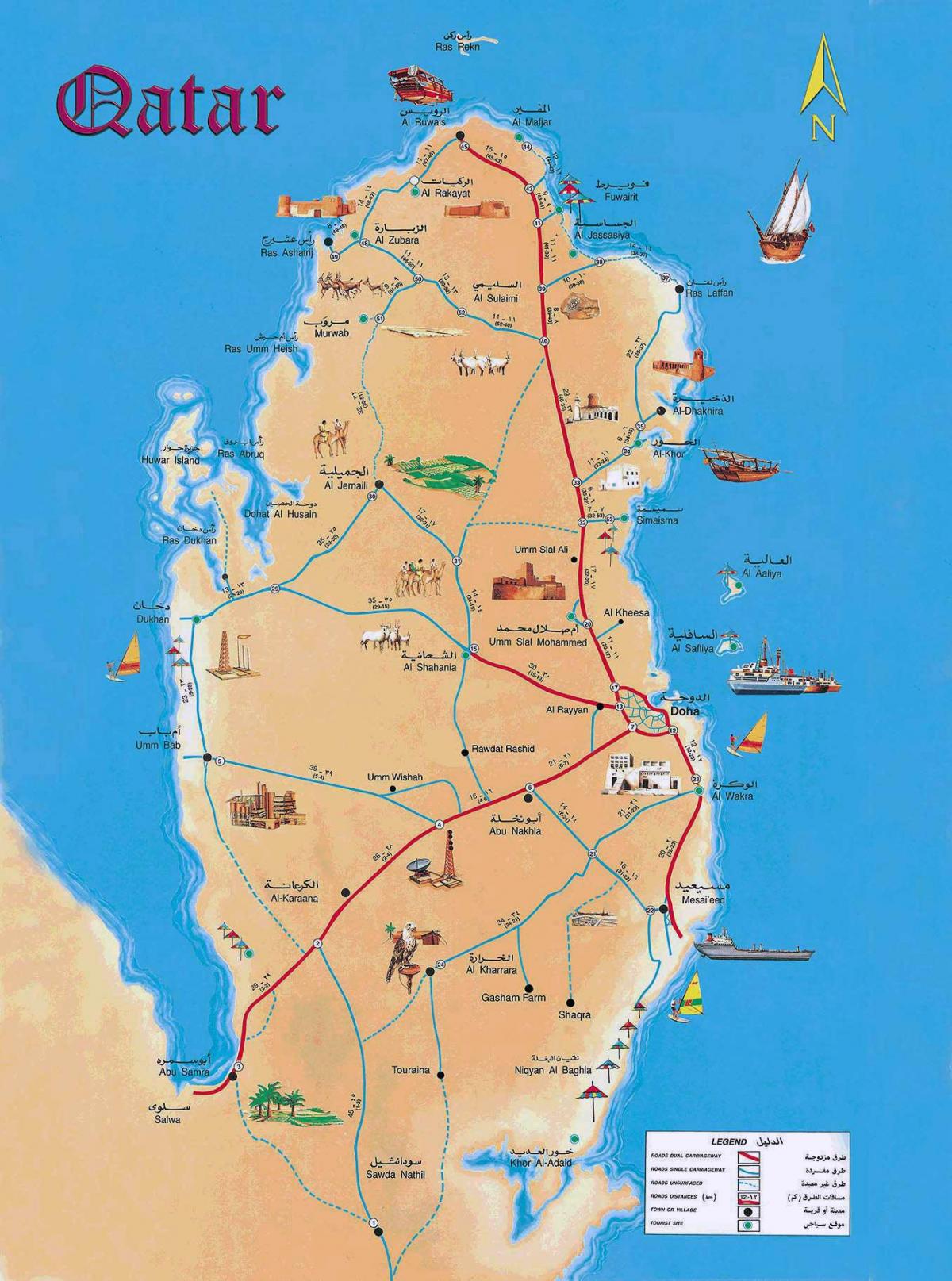 Mappa delle attrazioni turistiche di Qatar